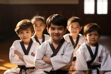 Fotobehang group of taekwondo kids © siriarpa
