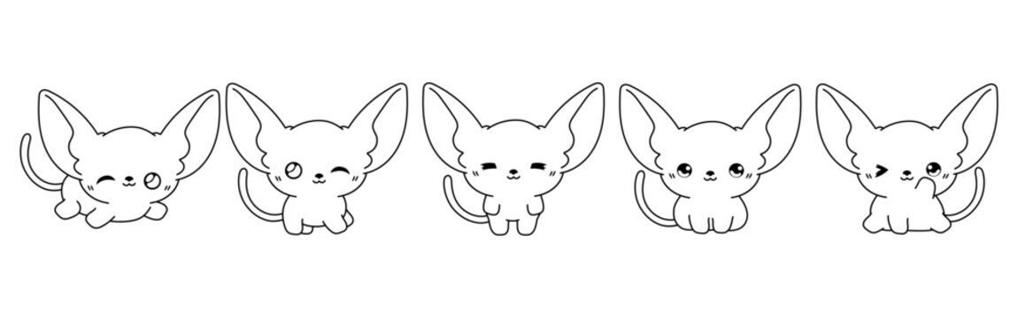 Collection of Vector Cartoon Sphynx Kitty Coloring Page. Set of Kawaii Isolated Baby Pets Outline for Stickers, Baby Shower, Coloring Book, Prints for Clothes