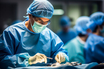 Chirurgien préparant son matériel pour une opération dans le bloc opératoire - obrazy, fototapety, plakaty