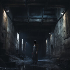 woman in a dark tunnel