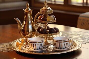 Fototapeta na wymiar Traditional Arabian Tea and Dates