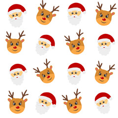Deer and Santa Claus vector seamless pattern, textile, fabric, wrapping paper, print, background, wallpaper