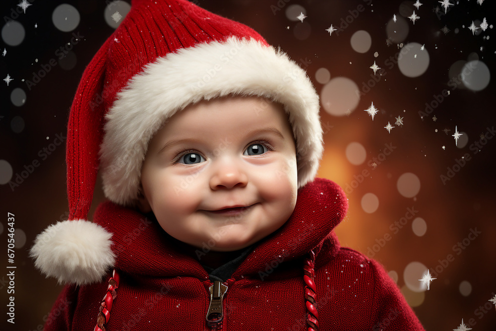 Wall mural Generative AI closeup picture adorable little baby toddler age wearing first christmas time costume