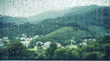 Naklejka premium Rain on glass background high resolution , mountain view background