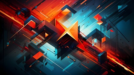 An abstract digital artwork that employs futuristic geometric designs and vibrant colors, illustrating the intersection of technology and creativity