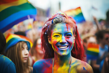 Fototapeta premium Colorful Pride Parade with Happy Lesbian Participant