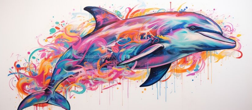 Abstract various colorful graffiti paintings of dolphine  animal, Generative Ai