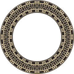 Vector golden and black round Egyptian ornament. Endless Circle, Ring of Ancient Egypt. Geometric African frame..
