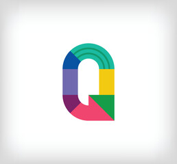Creative abstract letter Q multicolored linear logo. Modern lettering lines with new pop art colors. Font alphabet template. Creative education geometric.vector