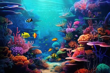 Fototapeta na wymiar Underwater world with colorful coral reefs and tropical fish.
