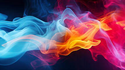 Multicolored Energy Flow abstract smoke, pink purple and blue design, colorful shiny wave with lines created using blend tool, light lines on black background