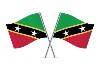 Saint Kitts and Nevis crossed flags. Federation of Saint Christopher and Nevis
flags on a white background. Vector icon set. Vector illustration.