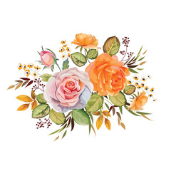 Beautiful Roses bouquet orange and pink color with wild flowers and leaves
