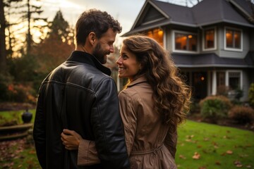 Fototapeta premium New Beginnings: Couple Overlooking Their Home