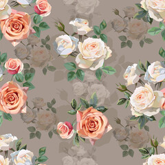 Roses bouquet beautiful flower iseamless pattern solated on background color