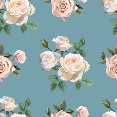 White Roses bouquet beautiful flower iseamless pattern solated on background color