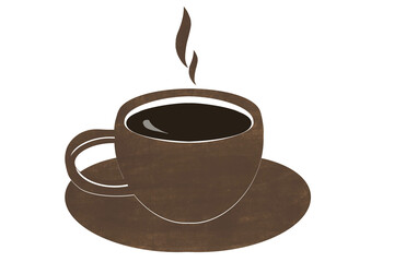 A simple, steamy, hand-painted coffee cup and saucer(brown)