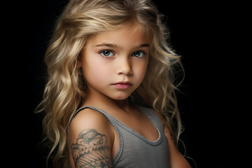 AI generated photography of cheerful child with henna tattoos on body and face