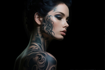 Portrait of beautiful tattoo artist woman created with generative AI technology