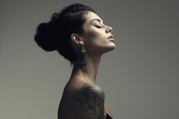 Picture portrait of tattoo artist woman created with generative AI technology