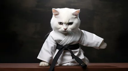 Foto op Canvas Karate Cat Vintage Martial Arts Masterpiece Kung Fu Master Cat © Ikhou