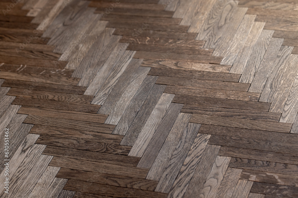 Sticker wooden parquet with classic pattern, oak wood tiling