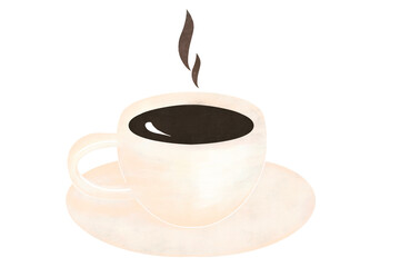 A simple, steamy, hand-painted coffee cup and saucer(white)