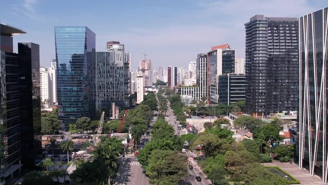S&atilde;o Paulo, Brazil - 03, 2025: Aerial view of Avenida Brigadeiro Faria Lima, Itaim Bibi. Iconic commercial buildings in the background. With mirrored glass
