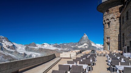 Switzerland travel - view of the Gorner glaciers and Matterhorn from Gronergrat Observatorium