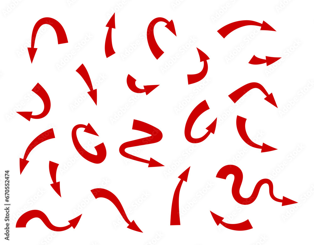 Poster red arrow icon indicating different direction. a set icons isolated on a white background for websit