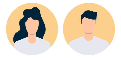 Simple avatars of man and woman. Flat design. Vector illustration