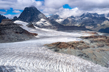 Aerial view of Theodul glacier with Matterhorn in background