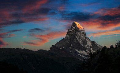 Sunset over the Matterhorn in Zermatt Switzerland