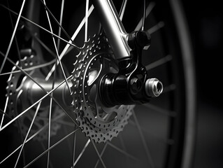 Fototapeta premium Different parts of a bicycle, chain, seat, disk brake, tire, handle and other parts of a bicycle