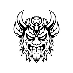 Samurai Angry Mask Vector Logo. Ronin Onimask Demon Vector Mascot template