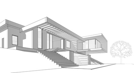 Modern villa architectural 3d rendering
