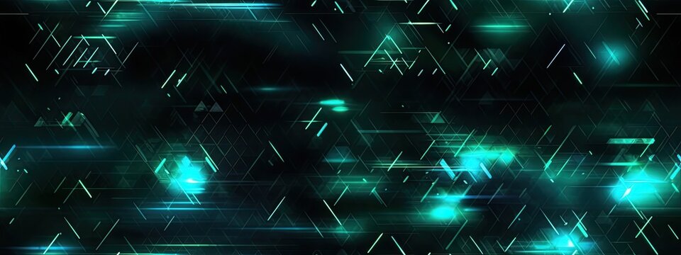 Seamless Glowing abstract technology dark background teal blue green black color grainy texture gradient web header banner design, copy space. Matte shimmer metallic electric. Template