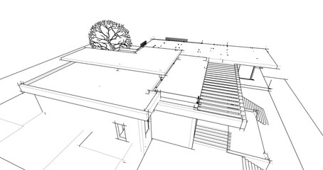 Modern villa architectural 3d rendering