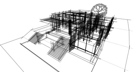 Modern villa architectural 3d rendering