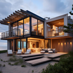 A beach house that combines the rustic charm of coastal homes with a sleek, modern design.