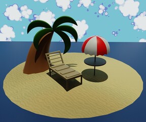 beach icon 3d