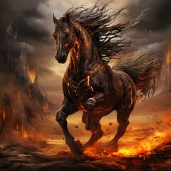 a horse running on fire