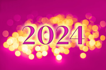 Happy new  year concept with numbers 2024 on background  bokeh