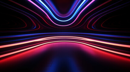 Abstract neon lights as lines like curves and waves pattern on black background, with 3d effect