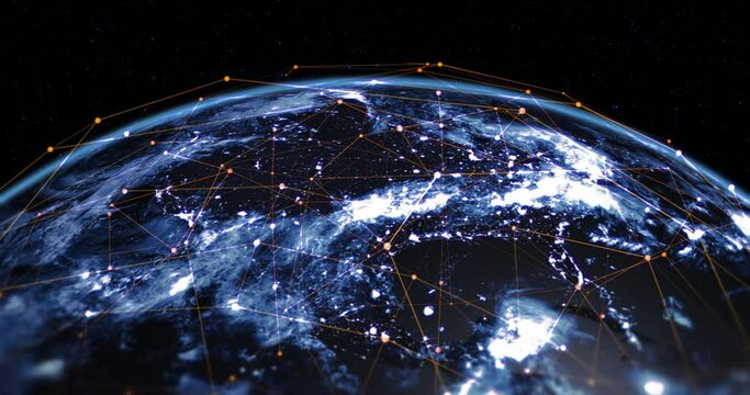Planet Earth Covered By High Speed Internet Network. Technology Related 4K 3D Background Animation.