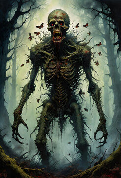 woodland zombie creature in dark fantasy art style. generative ai