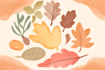 Autumn leaves background. Watercolor hand drawn illustration. Generative AI