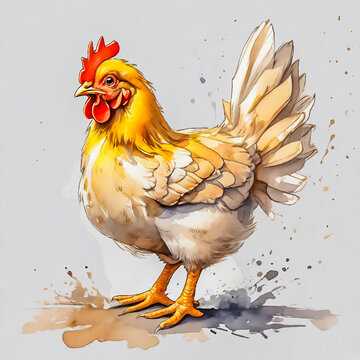 Cute little chicken cartoon in watercolor painting style.