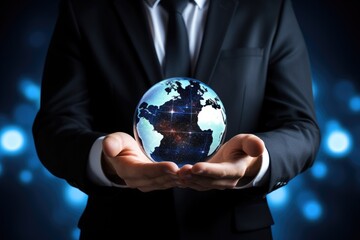 Global Vision: Businessman Embracing the World