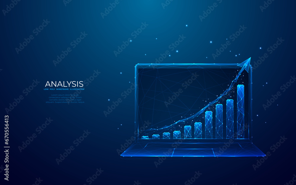 Aufkleber abstract growth graph chart on a laptop screen on technology blue background. finance and business a